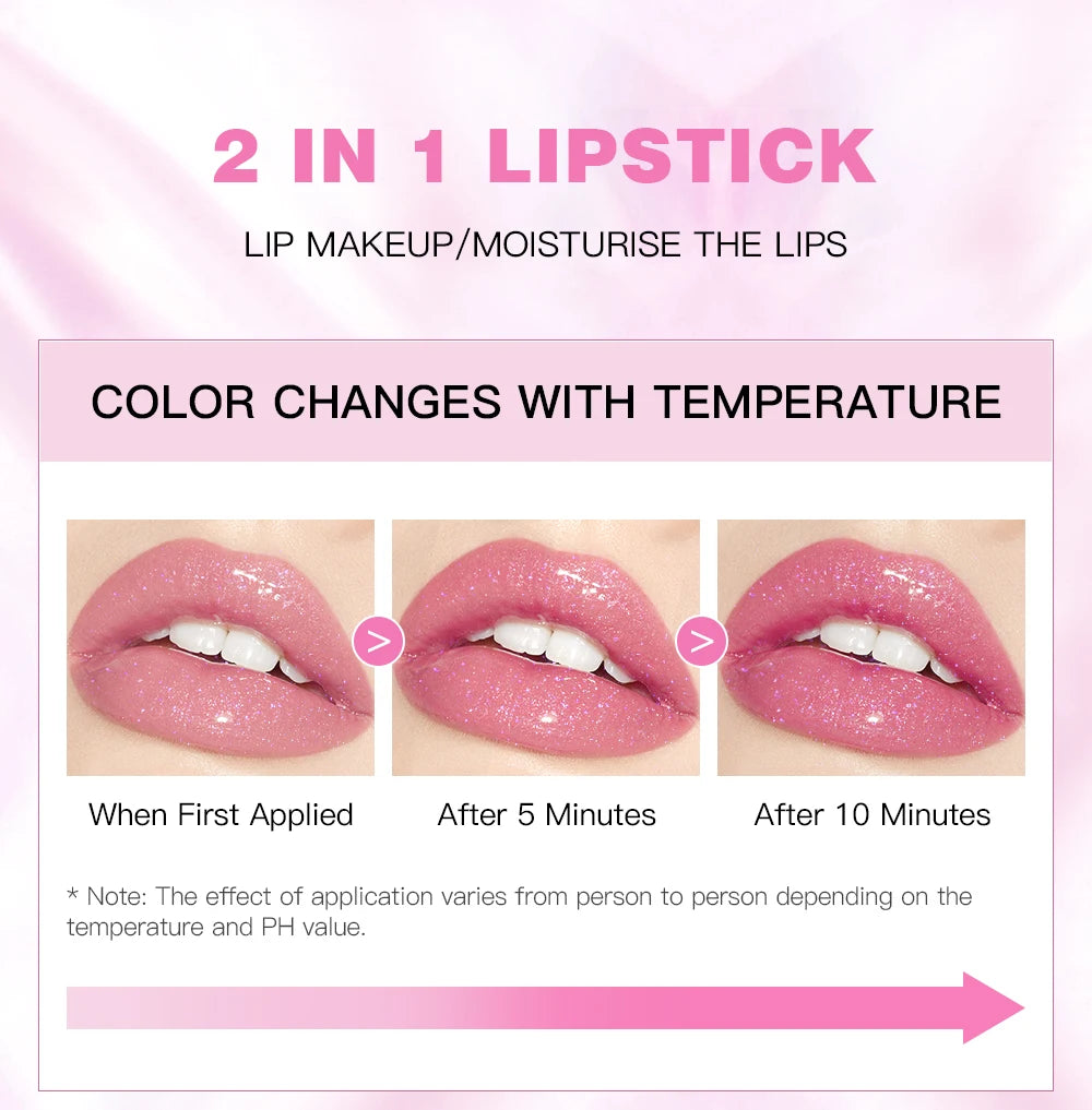 Lápiz labial con brillo que cambia de color QIBEST: bálsamo labial hidratante de gelatina cristalina con brillo y efecto voluminizador.