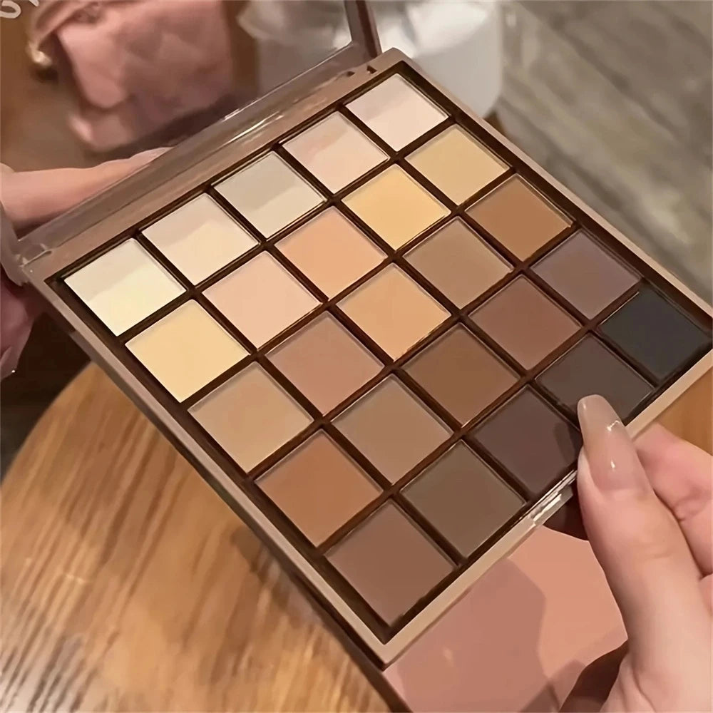 LuxuryGlow 25 Color Eyeshadow Palette – Neutral Gray, Brown & Earthy Tones