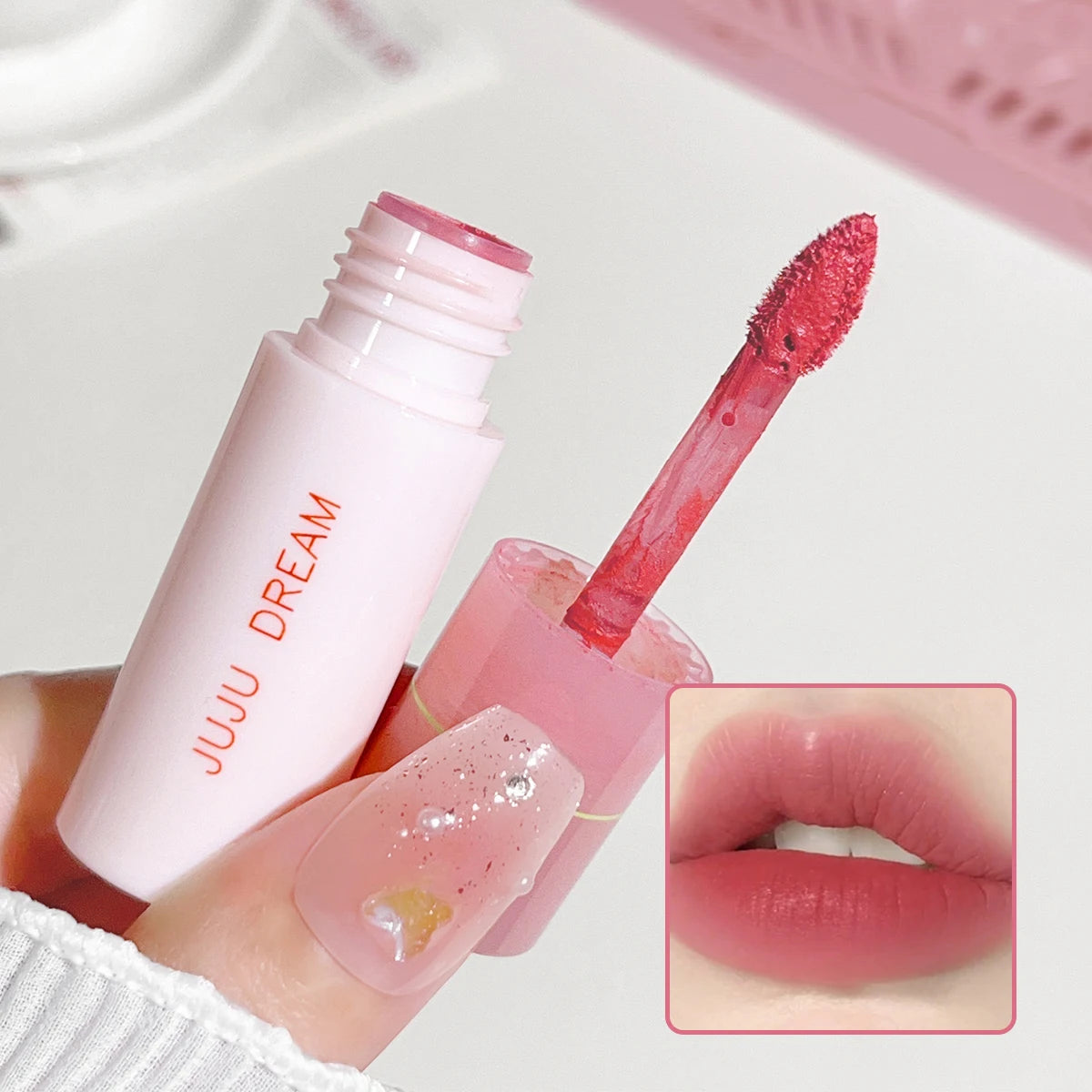 JUJU DREAM 6-Color Matte Lip Glaze Set – Long-Lasting, Velvet Non-Stick, Nude Finish