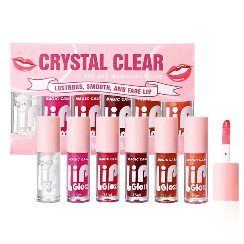 LuxuryGlow MAGIC CASA - Set de 6 aceites labiales en gelatina: brillo hidratante, voluminizador y duradero