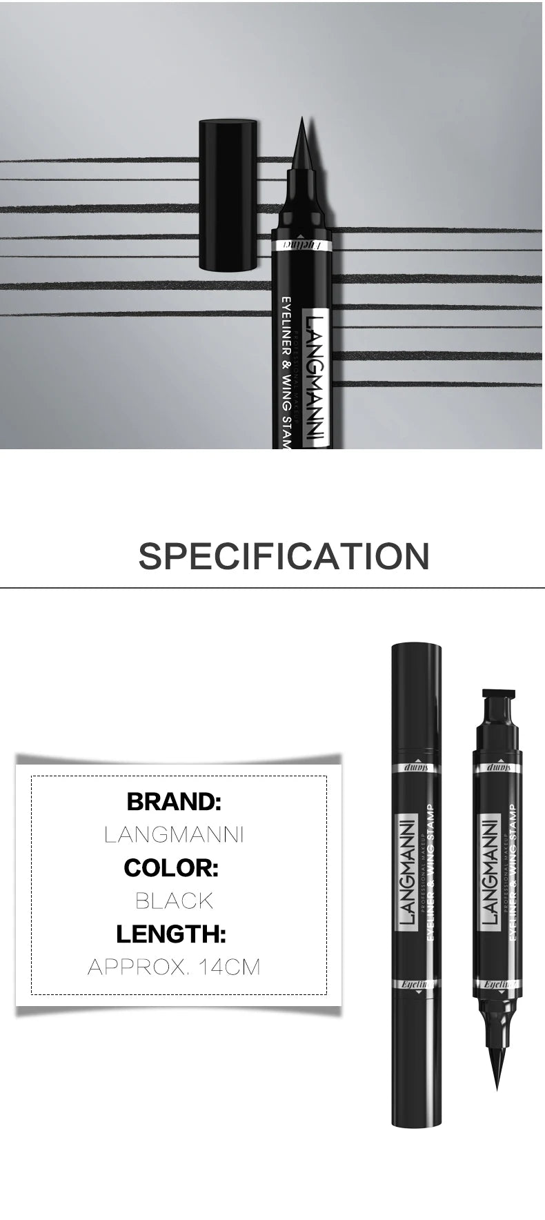 Langmanni 2-in-1 Waterproof Eyeliner Pen with Stamp – Long-Lasting & Smudge-Proof