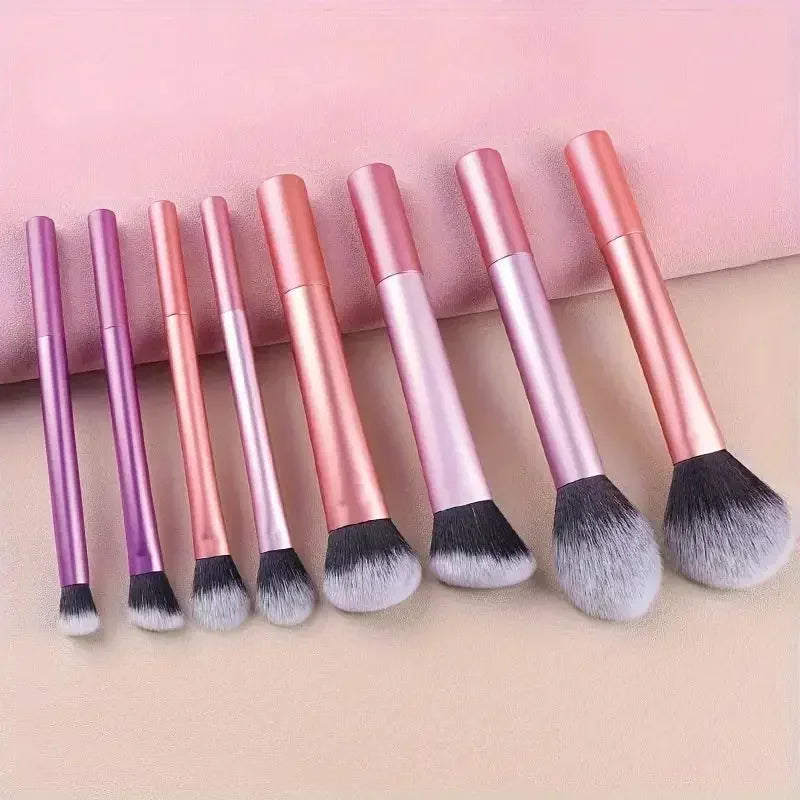 RUZOFO 8-Piece Professional Black Glossy Makeup Brush Set – Complete Kit for Face & Eyes