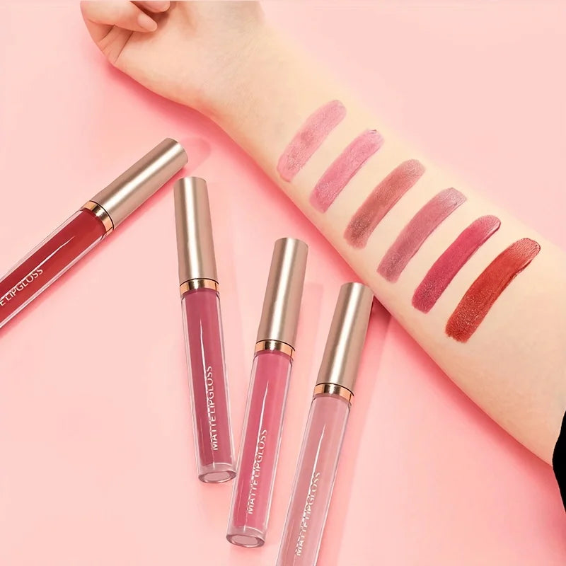 Brillo de labios mate LuxuryGlow AB (dos sets): color labial hidratante, duradero y no pegajoso.