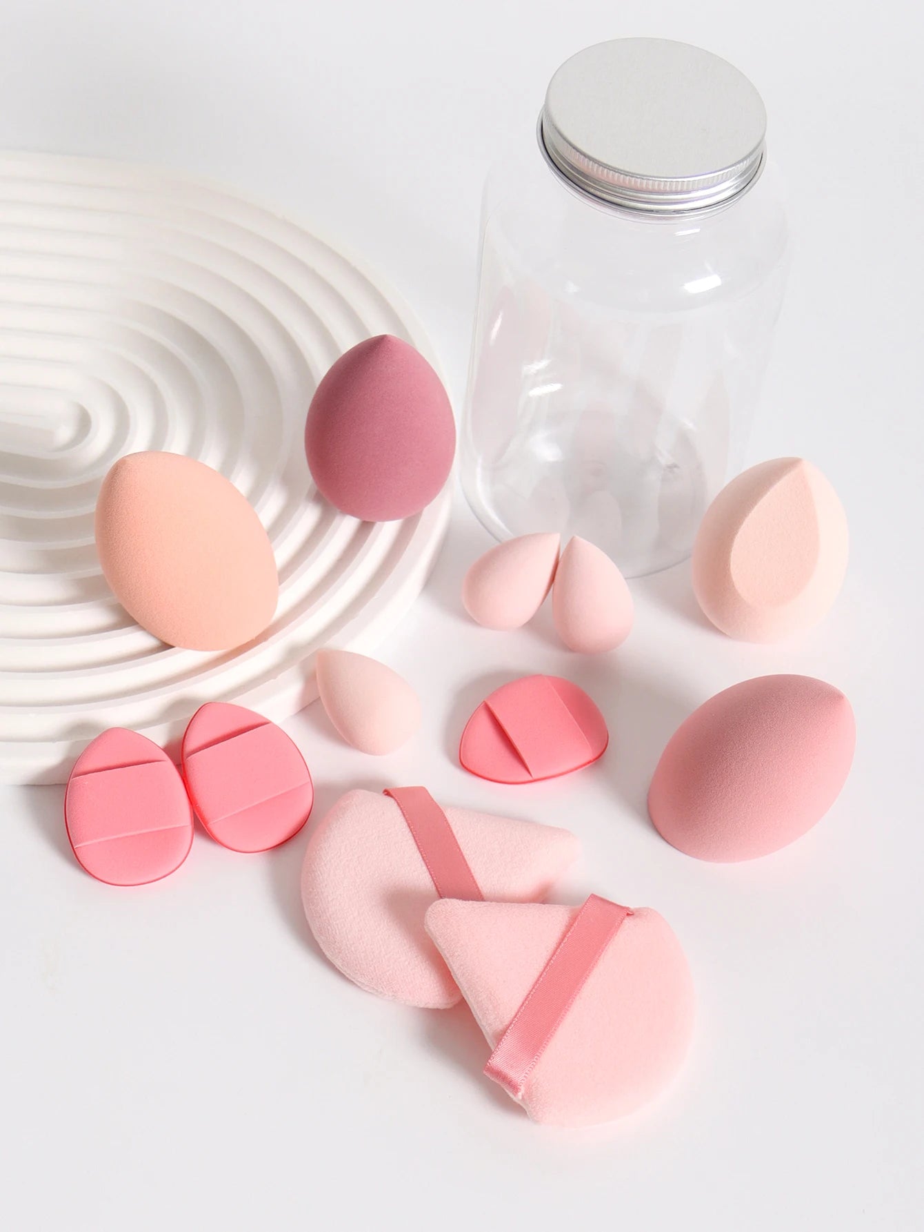 Esponjas de maquillaje de doble uso Luxury Glow, 12 unidades, con frasco de almacenamiento – Sin látex