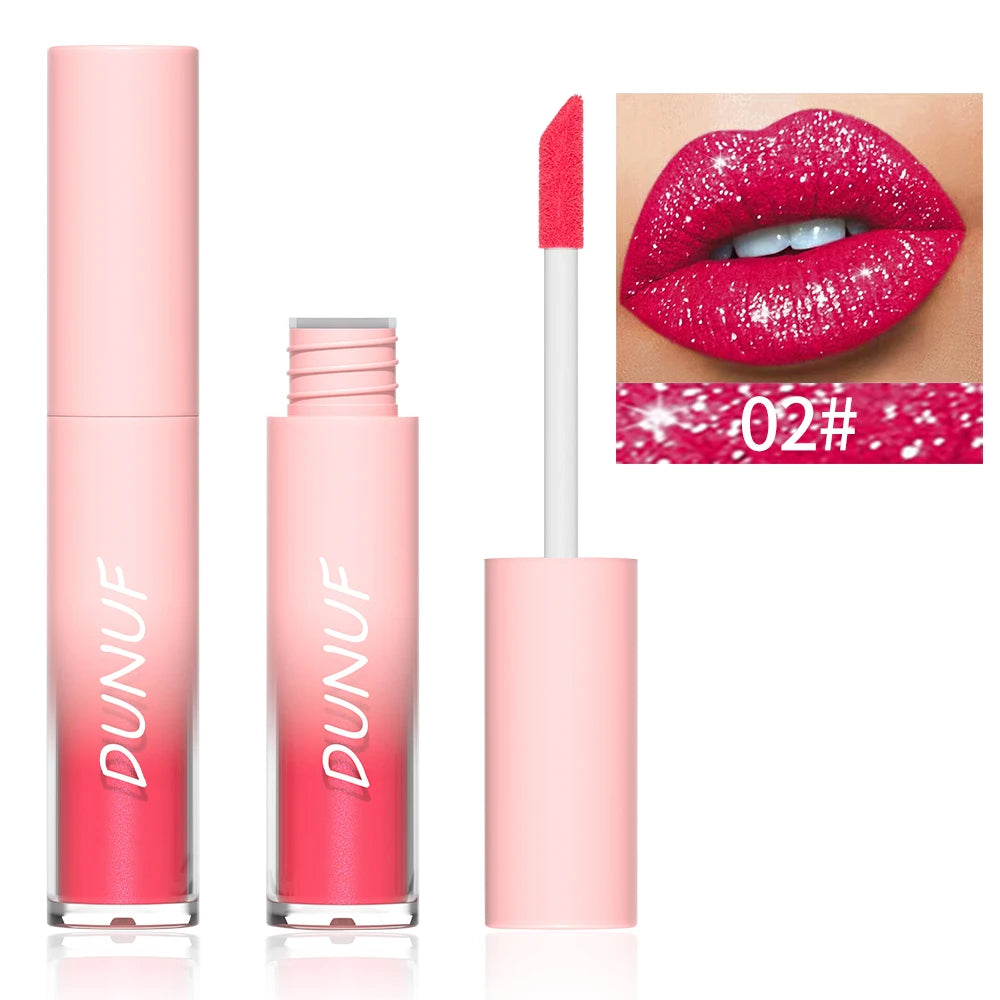 DUNUF Waterproof Pearlescent Lipstick – Long-Lasting Shimmer Lip Gloss for Daily & Stage Makeup
