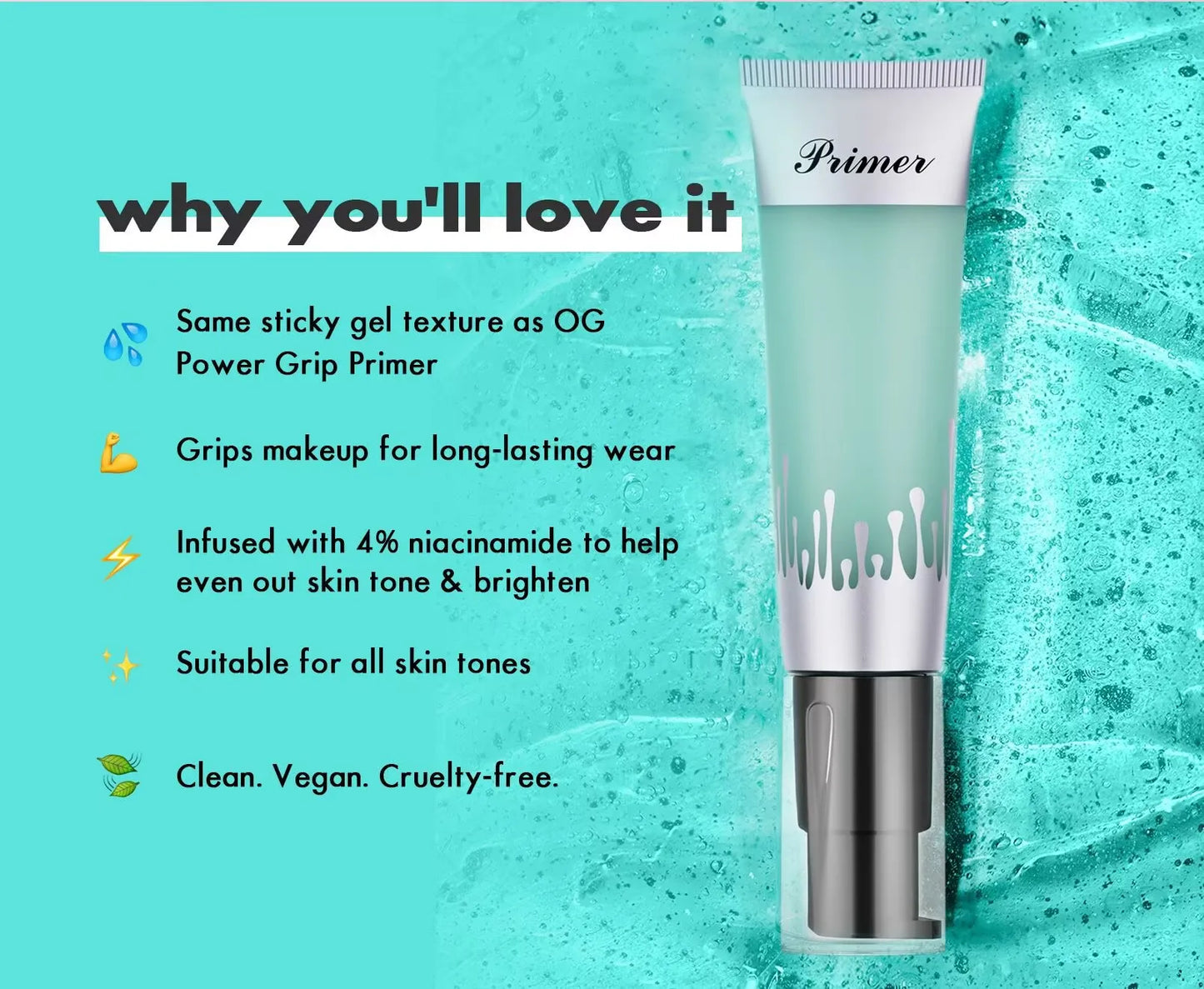 Prebase hidratante facial LUXURYTO Power Grip de 24 ml: minimiza los poros, suaviza y es una base de maquillaje de larga duración.