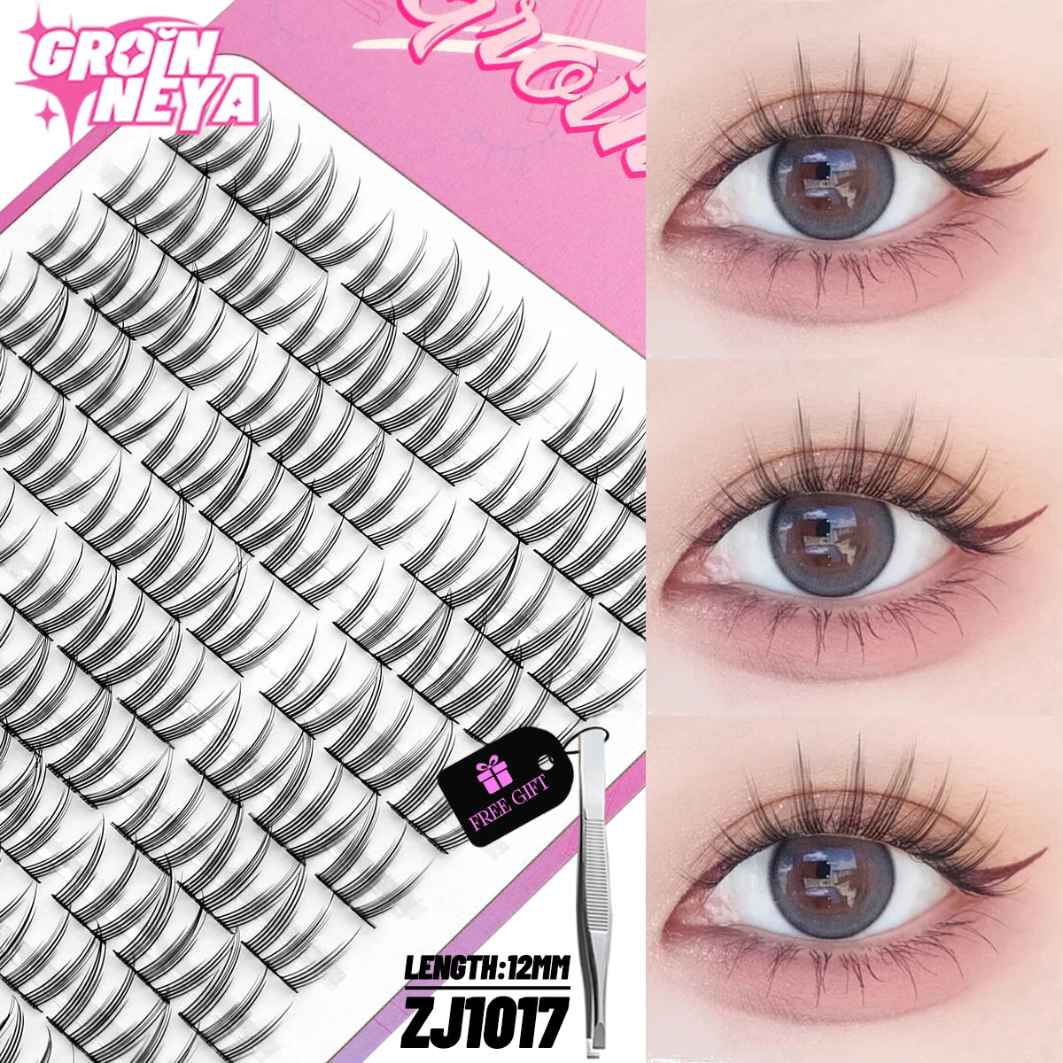 GROINNEYA Cluster Lashes – Natural Volume DIY Eyelash Extensions Mixed Tray