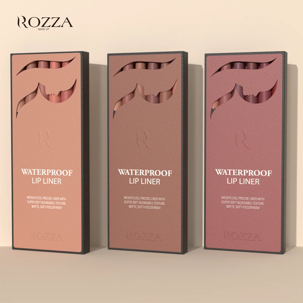 مجموعة أقلام تحديد الشفاه المقاومة للماء من LuxuryGlow Rozza - لمسة نهائية غير لامعة دقيقة وخفيفة الوزن وقابلة للمزج
