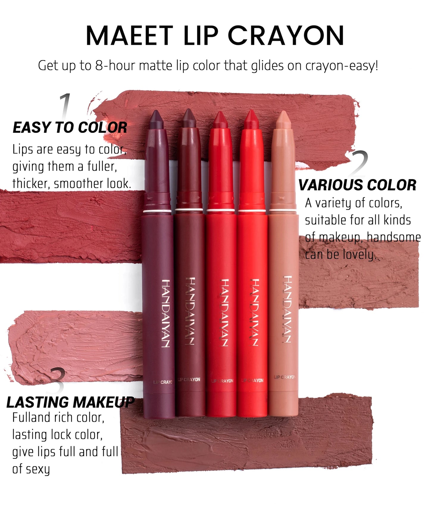 HANDAIYAN Matte Lipstick Pen with Built-In Sharpener – Fadeless & Non-Staining
