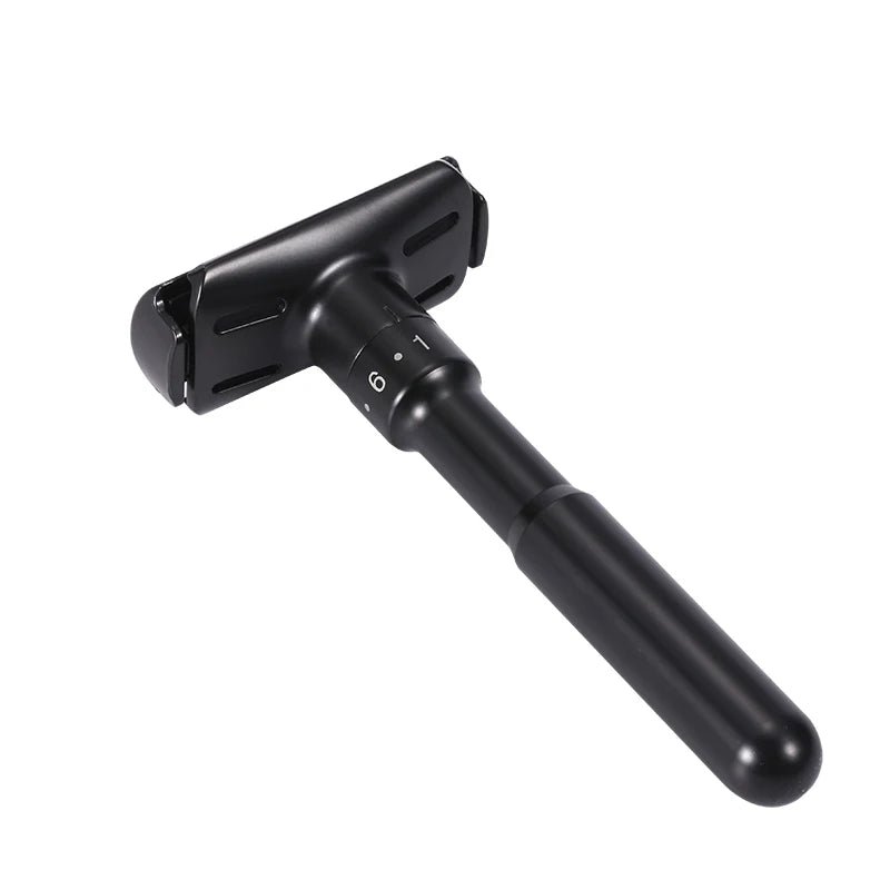 LuxuryGlow Mingshi Adjustable Metal Safety Razor – Classic Double Edge Shaver with 5 Blades (Black)