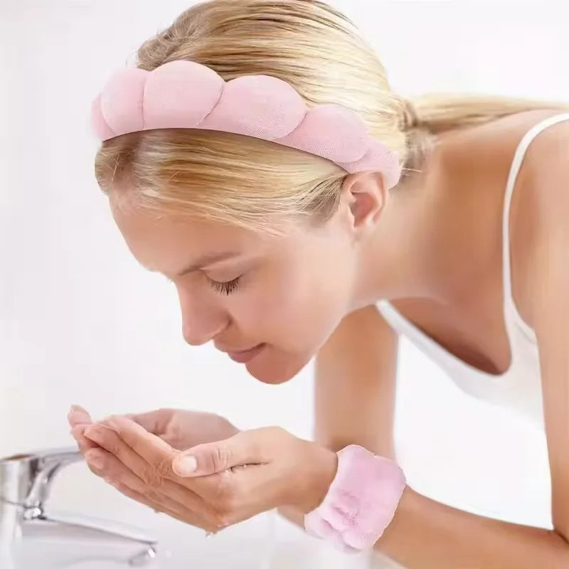 Xihui 3 PCS Face Wash Headband & Wristband Set | Soft Hairband for Makeup & Spa