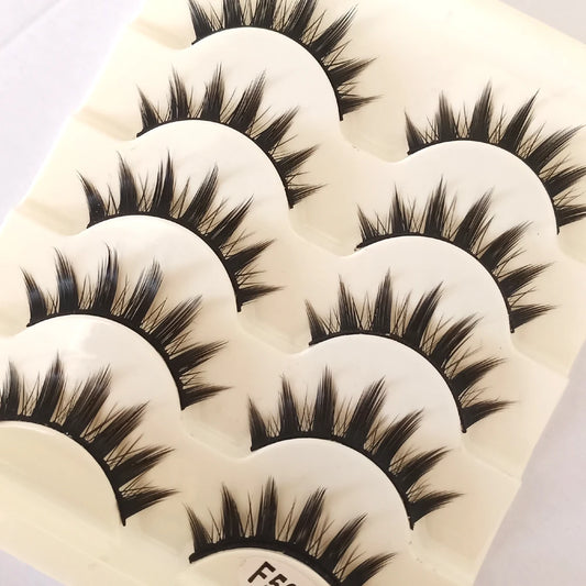HBZGTLAD Natural Long Cross Strip False Eyelashes – 5 Pairs Cat Eye Cosplay Lashes
