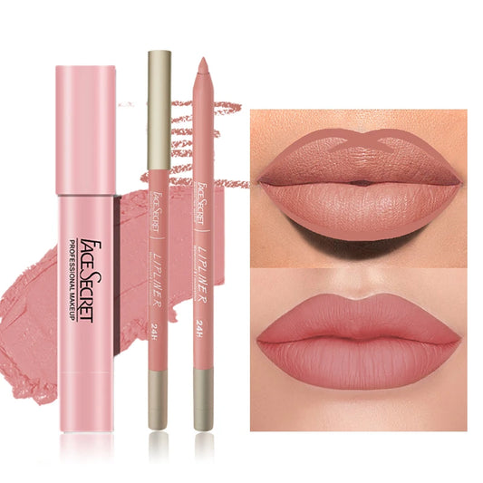 FACESECRET Matte Lipstick & Lipliner Set – Waterproof, Long-Lasting Lip Makeup