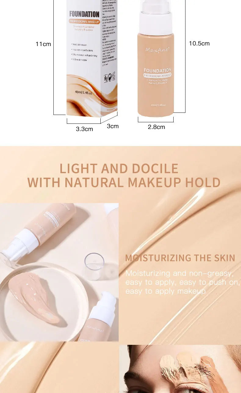 Base de maquillaje líquida MAXFINE: resistente al agua, al sudor y de cobertura total (30 ml)