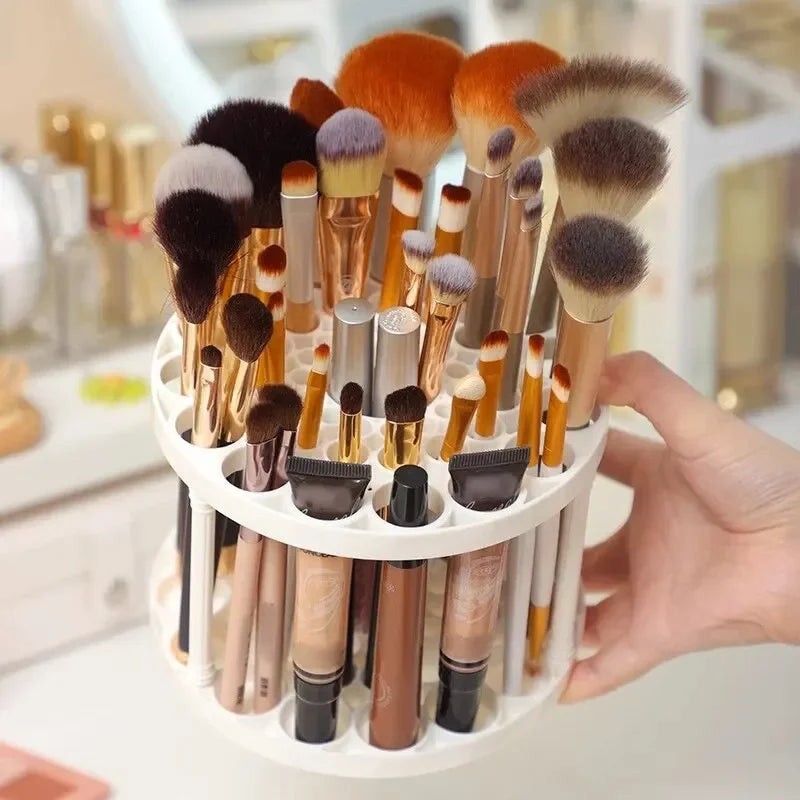 Organizador de brochas de maquillaje y cosméticos de acrílico LuxuryGlow: soporte y organizador de pintalabios para tocador (28 × 23 cm)