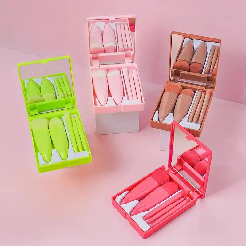 RELI 5-Piece Mini Travel Makeup Brush Set – Compact Cosmetic Brushes with Case & Mirror