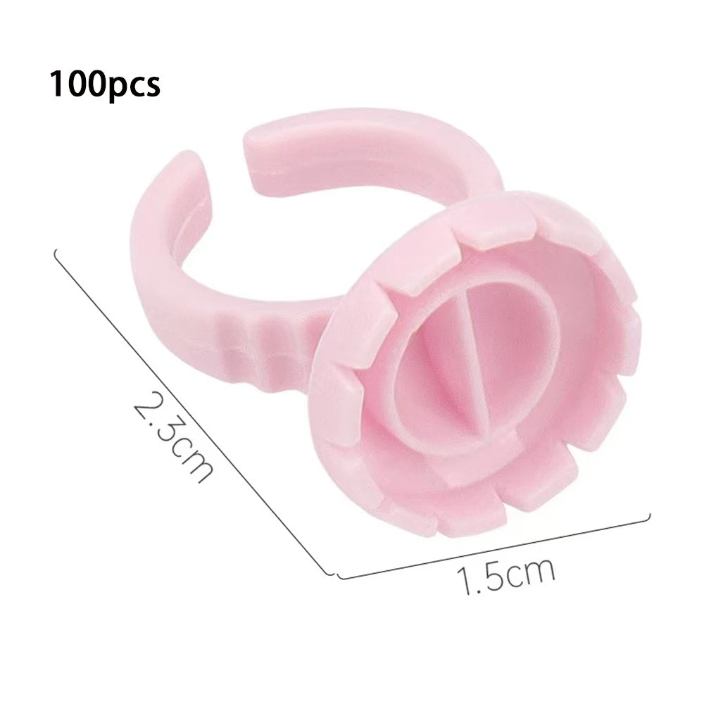 SMHZP 100Pcs Disposable Blooming Eyelash Glue Rings – Flower Cup Design for Lash Extension & Tattoo Pigment
