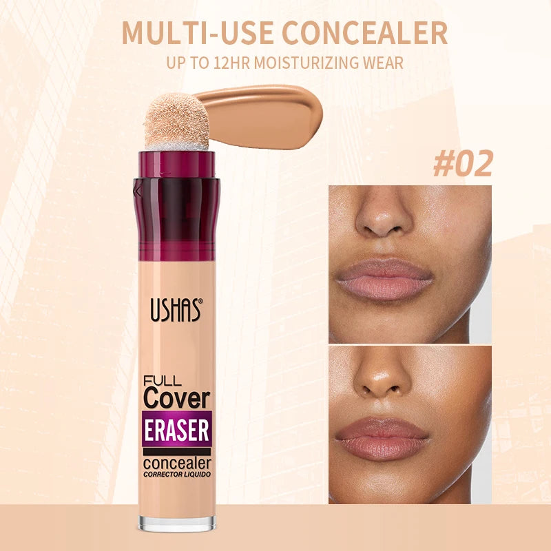 USHAS 12-Color Liquid Concealer with Rotating Sponge – Lightweight, Long-Lasting & Moisturizing Foundation