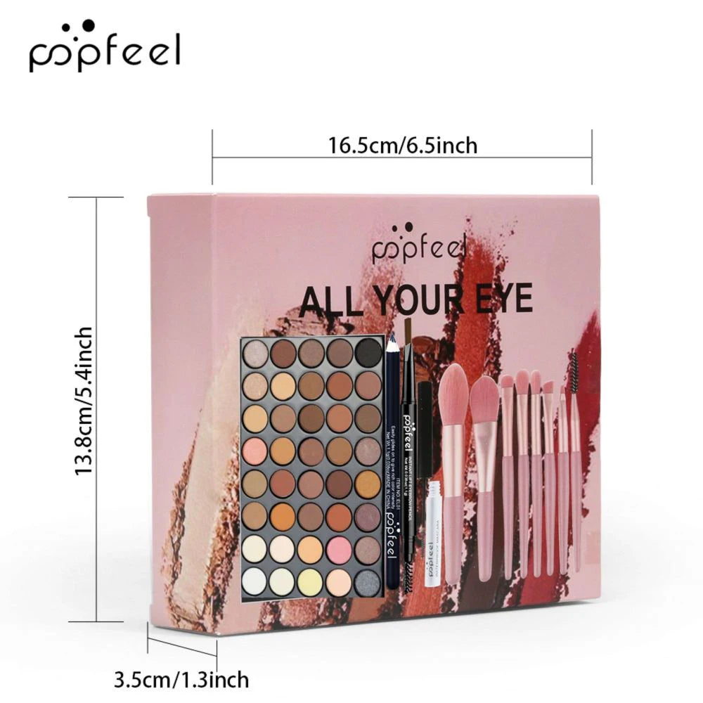 POPFEEL 40-Color Eye Makeup Set with Mascara, Eyeliner & Brushes