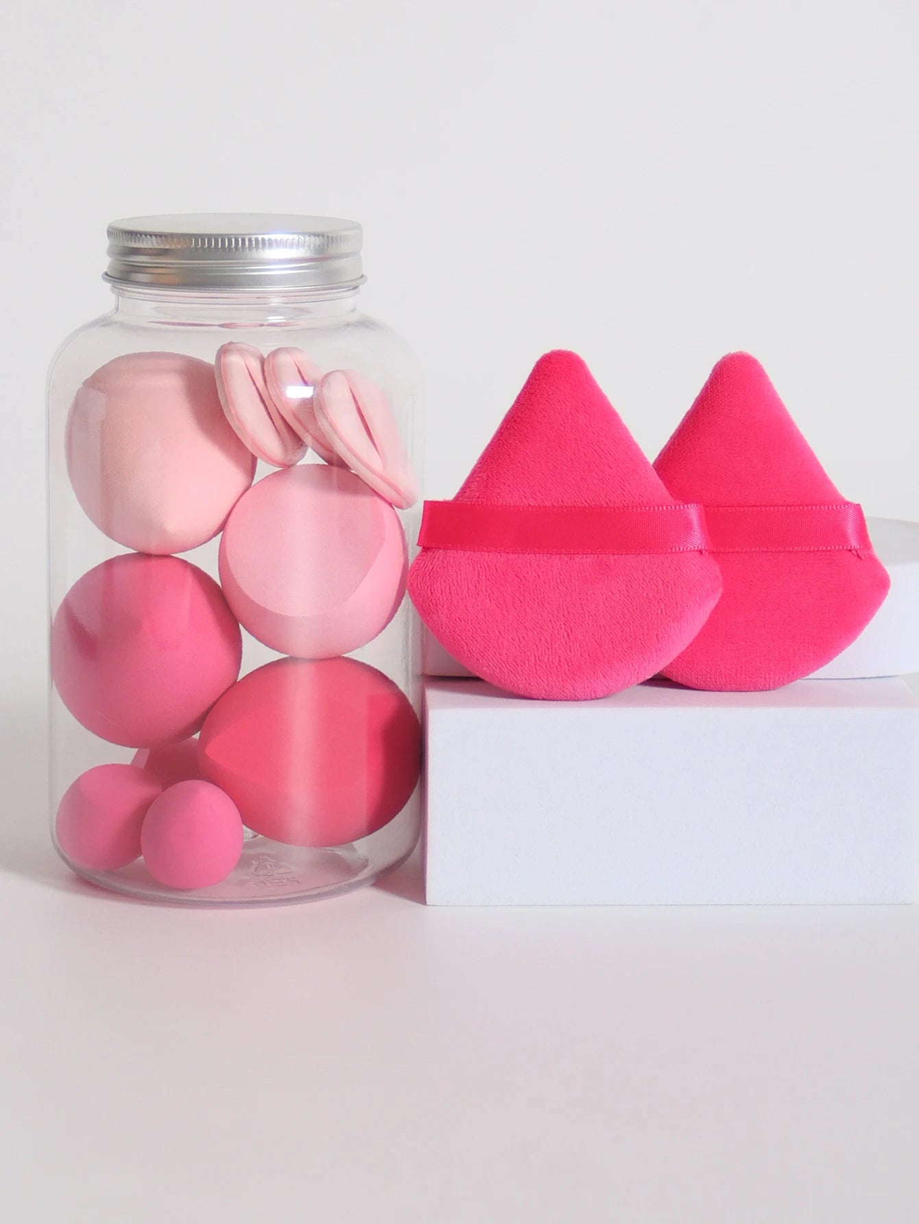 Esponjas de maquillaje de doble uso Luxury Glow, 12 unidades, con frasco de almacenamiento – Sin látex