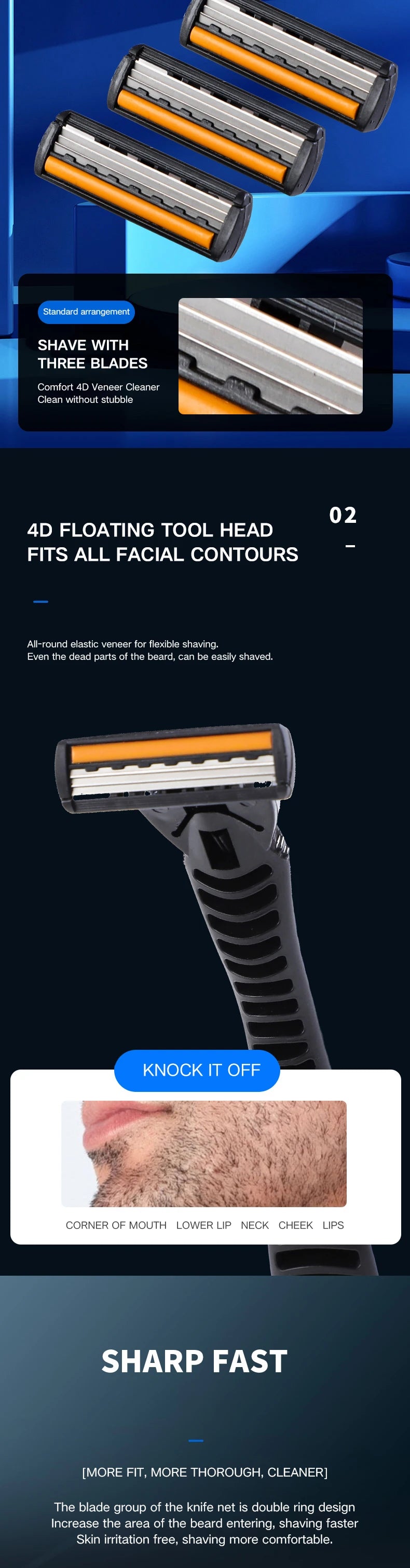 LuxuryGlow Triple-Blade Men's Razor | Reusable Shaver with Imported Blades for Smooth Shaving