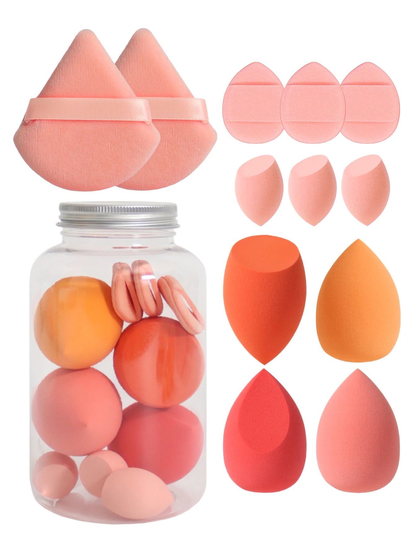 Esponjas de maquillaje de doble uso Luxury Glow, 12 unidades, con frasco de almacenamiento – Sin látex