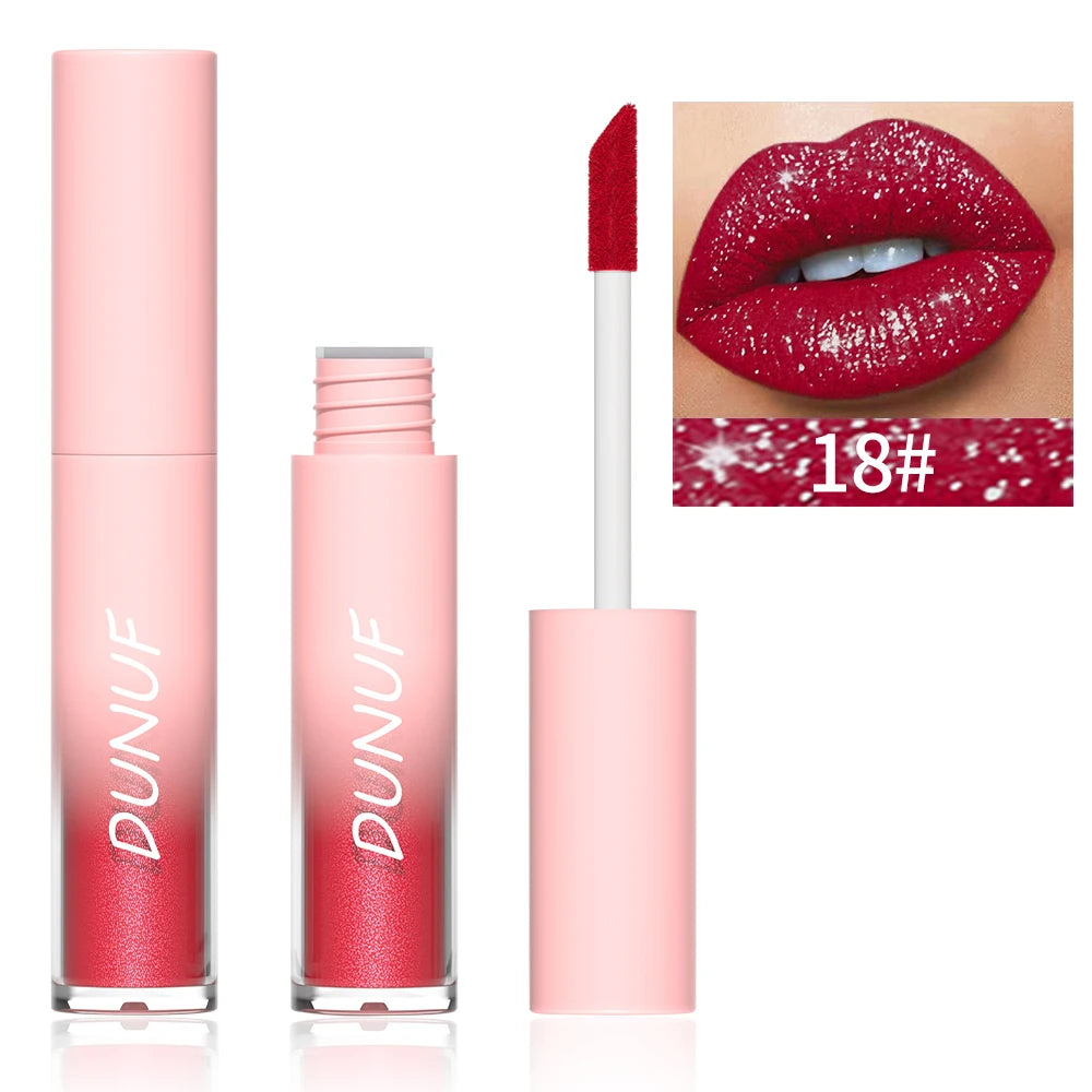 DUNUF Waterproof Pearlescent Lipstick – Long-Lasting Shimmer Lip Gloss for Daily & Stage Makeup