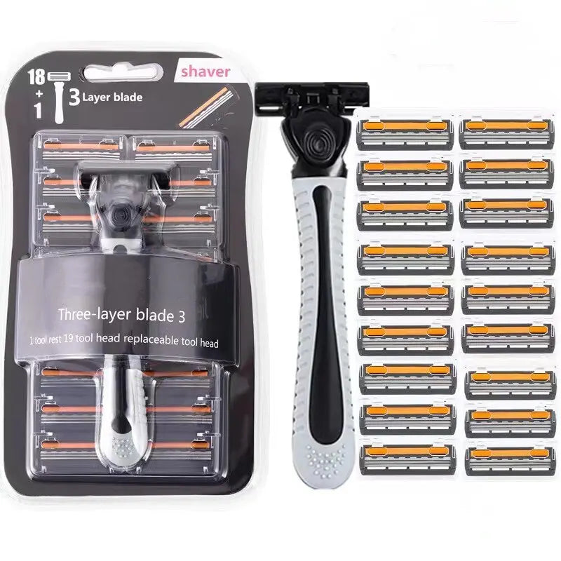 LuxuryGlow Triple-Blade Men's Razor | Reusable Shaver with Imported Blades for Smooth Shaving