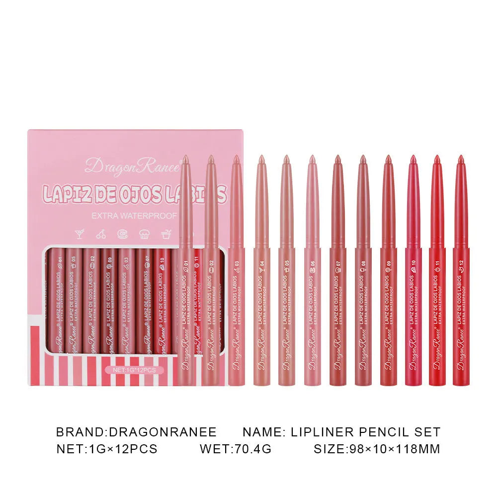 Delineador de labios mate Dragon Ranee de 12 colores: resistente al agua, a las manchas y de larga duración.
