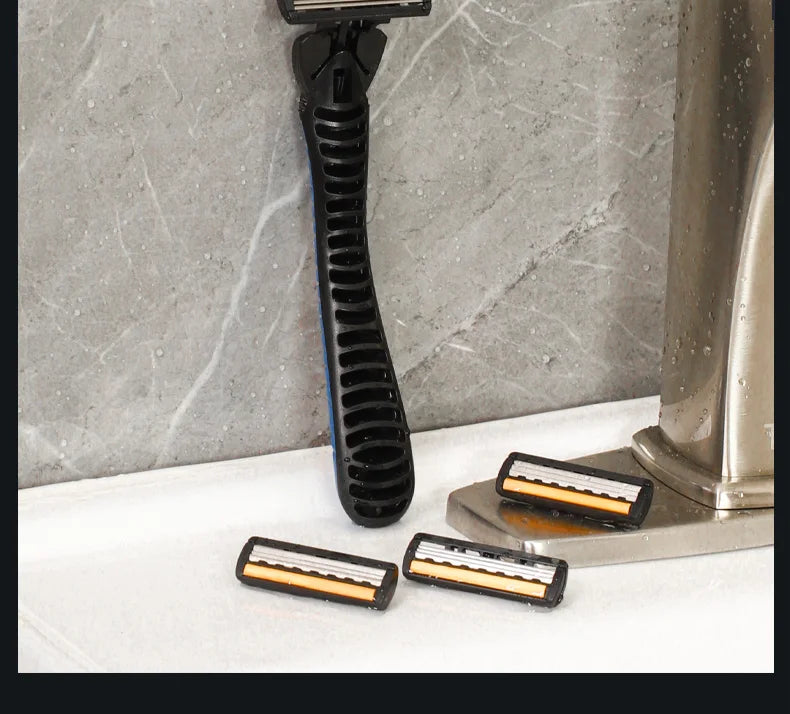 LuxuryGlow Triple-Blade Men's Razor | Reusable Shaver with Imported Blades for Smooth Shaving