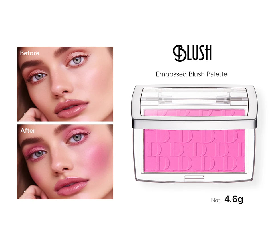 Paleta de rubor mate en relieve LuxuryGlow de 6 colores: alta pigmentación, brillo rosado natural