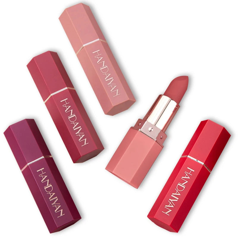 Handaiyan 6-Color Matte Velvet Lipstick Set – Waterproof, Long-Lasting Nude & Red Shades