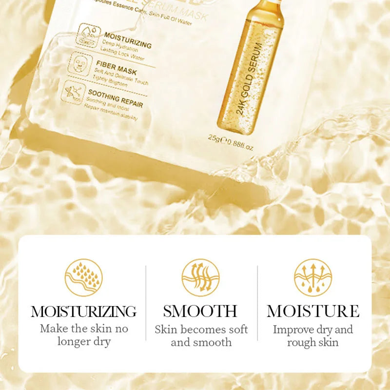SADOER 15PCS 24K Gold Hyaluronic Acid Face Masks – Firming & Hydrating Skincare Set