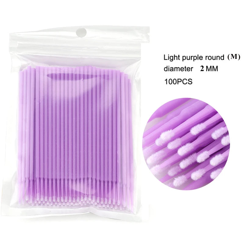HMQ Beauty 100pcs Disposable Microbrush Applicators – Cotton Swabs for Eyelash Extensions & Beauty Use