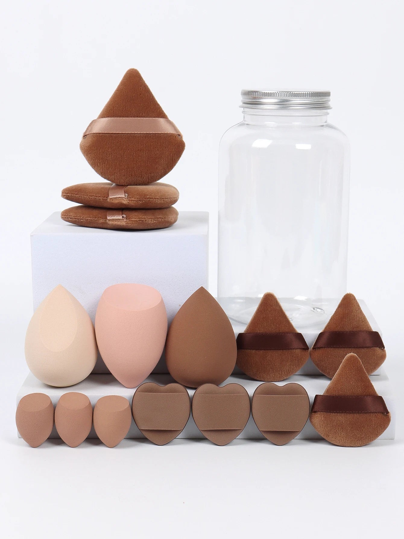 LuxuryGlow All-in-One Makeup Puff Set – 15 Pcs Assorted Beauty Blenders & Powder Puffs