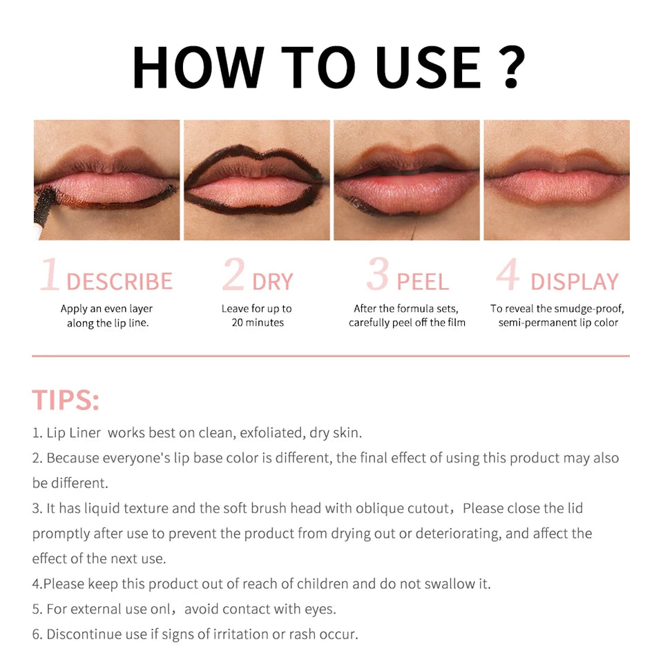 Delineador de labios Peel-Off Tattoo de ibcccndc: tinte mate resistente al agua y de larga duración