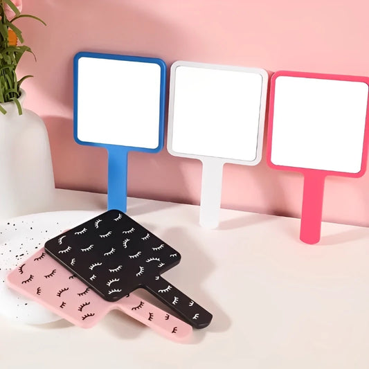 مرآة مكياج مربعة محمولة باليد من HMQ Beauty لتمديد الرموش - مرآة زينة عالية الدقة بمقبض