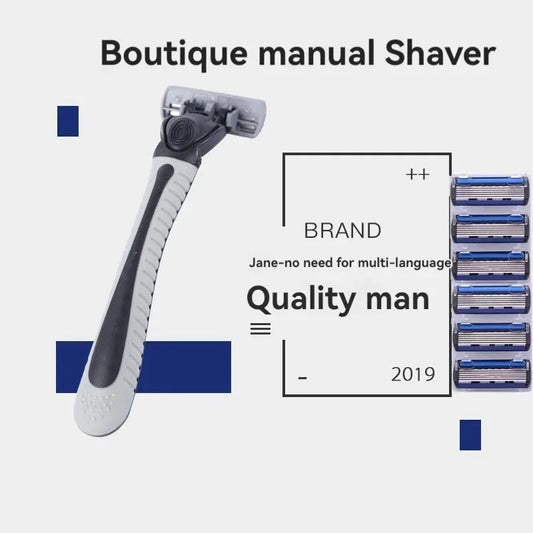 LuxuryGlow 6-Blade Manual Men’s Razor | Precision Shaving with Easy Blade Replacement