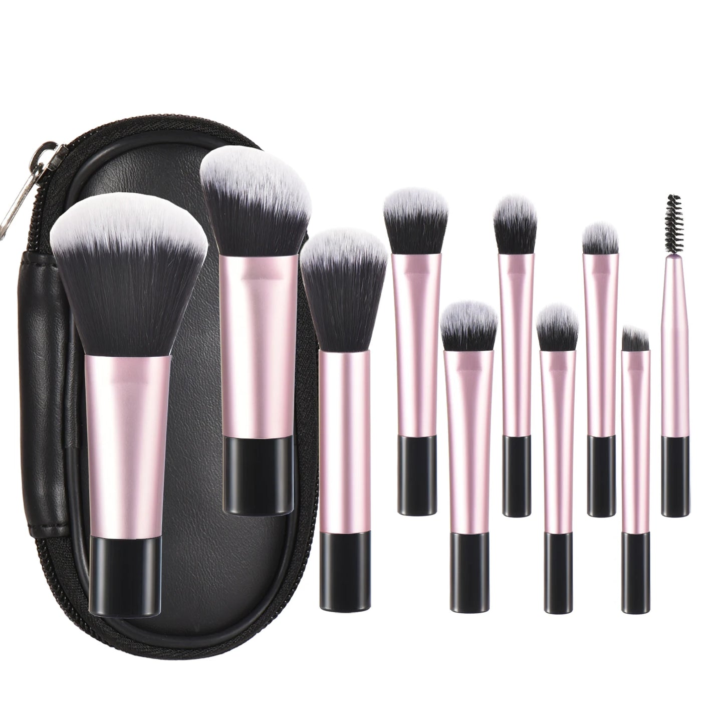 مجموعة فرش مكياج صغيرة من LuxuryGlow، 10 ألوان، مجموعة سفر محمولة مع إسفنجة وأدوات