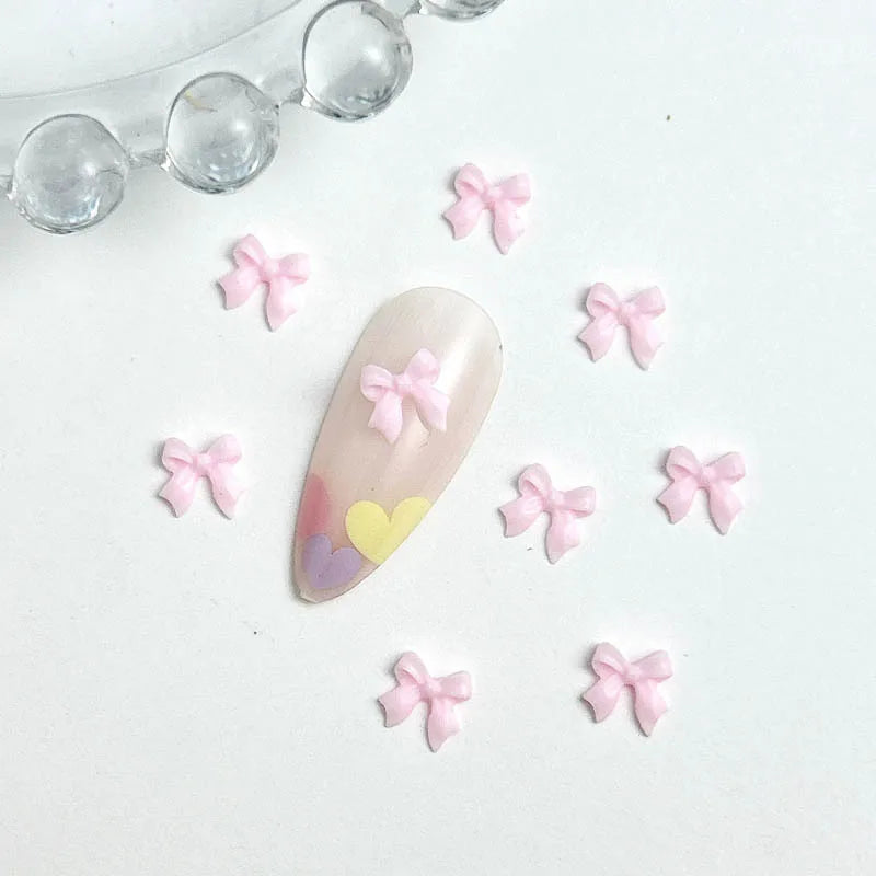 LuxuryGlow 50Pcs 3D Resin Bowknots Nail Art Decorations – Mini Acrylic Ribbon Charms for DIY Nails
