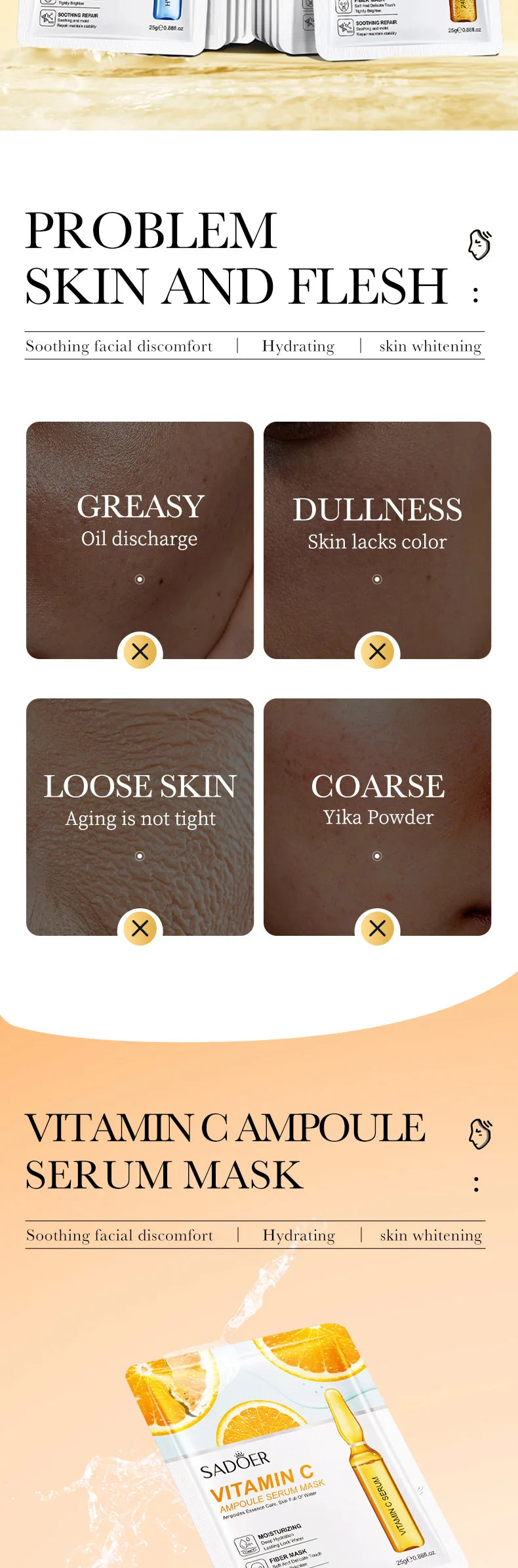 SADOER 15PCS 24K Gold Hyaluronic Acid Face Masks – Firming & Hydrating Skincare Set