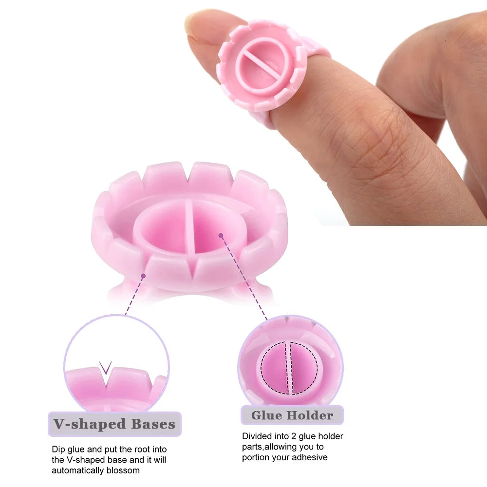 SMHZP 100Pcs Disposable Blooming Eyelash Glue Rings – Flower Cup Design for Lash Extension & Tattoo Pigment
