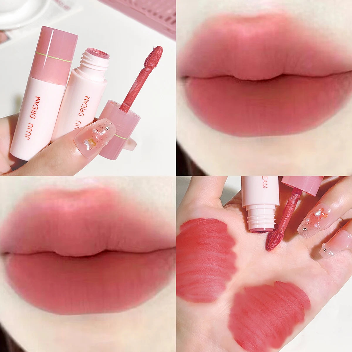 JUJU DREAM 6-Color Matte Lip Glaze Set – Long-Lasting, Velvet Non-Stick, Nude Finish