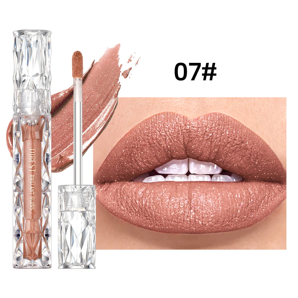 Brillo de labios con brillo de diamante QIBEST: resistente al agua, duradero y brillante.
