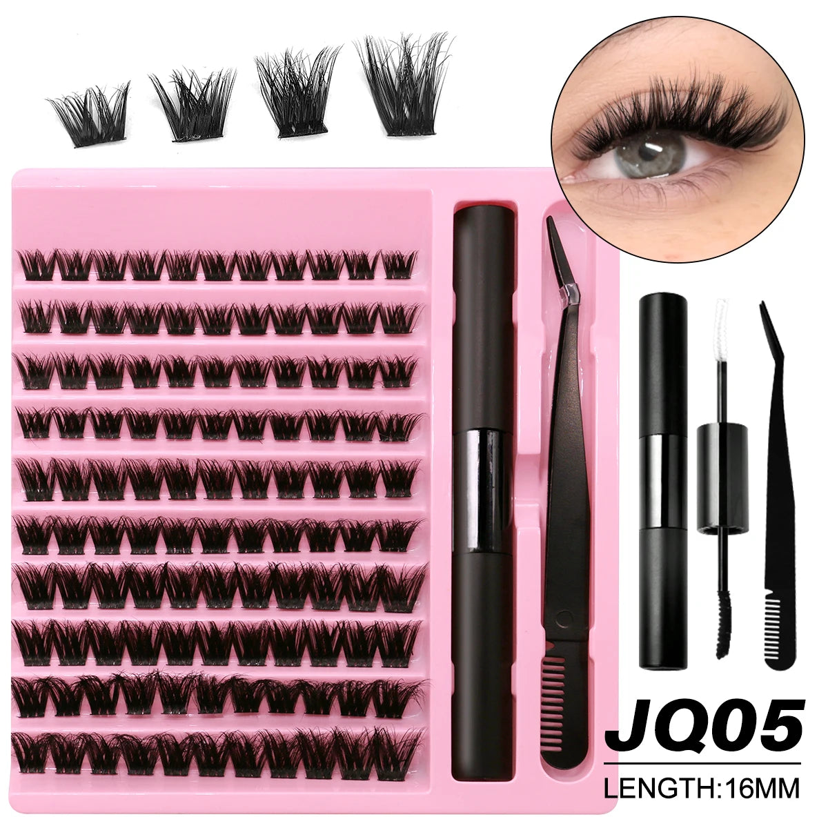 GROINNEYA DIY Lash Extension Kit – Waterproof Lash Bond & Seal with Tweezers for Salon-Quality Lash Clusters at Home