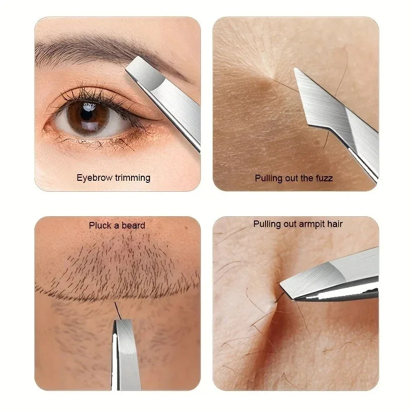 Juego de 4 pinzas profesionales de acero inoxidable LuxuryGlow: elimina fácilmente el vello facial, las cejas y las astillas.