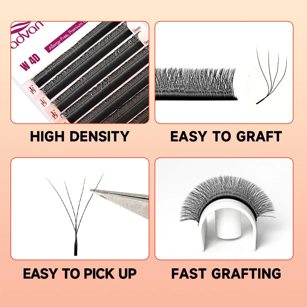 رموش FADVAN YY/3D–6D W جاهزة للتركيب على شكل مروحة - وصلات شعر المنك الصناعي الناعمة C180