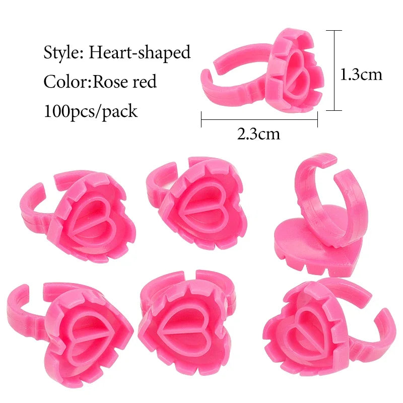 EOEKKY 100 PCS Disposable Heart-Shaped Glue Rings – Lash Extension & Tattoo Ink Cups