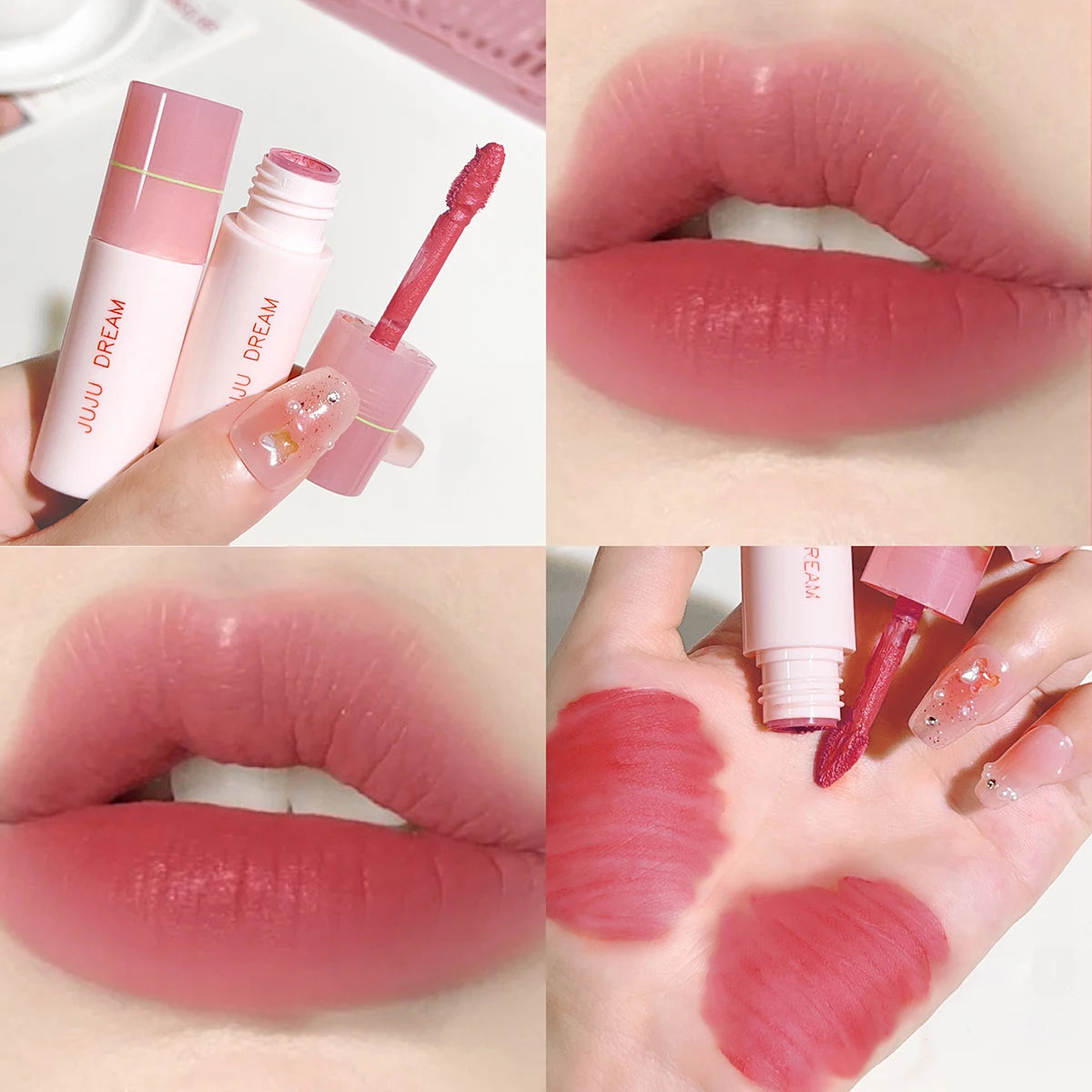 JUJU DREAM 6-Color Matte Lip Glaze Set – Long-Lasting, Velvet Non-Stick, Nude Finish