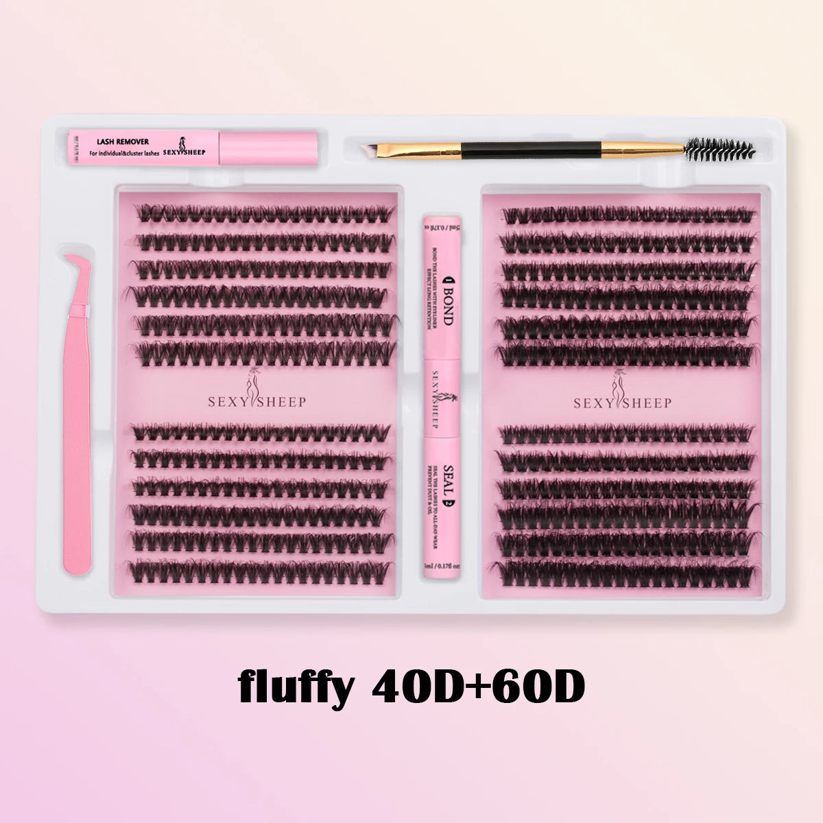 SEXYSHEEP DIY Eyelash Extension Kit with Glue, Remover, Lash Brush & Tweezers – Natural Cluster Lashes for Salon-Style Look at Home